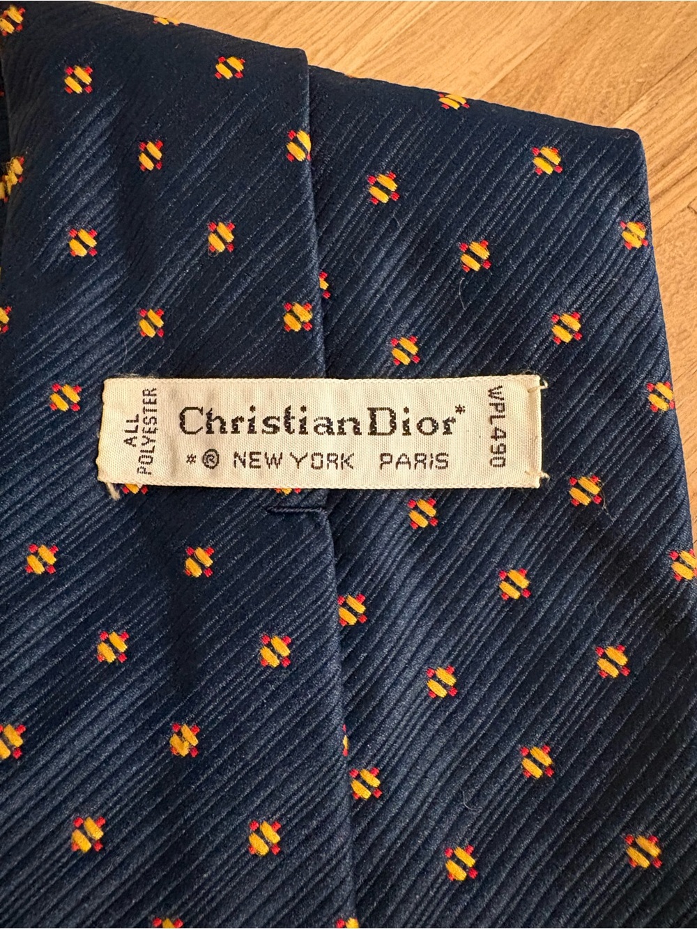 Christian Dior Navy Tie with Yellow Red Dot Motif